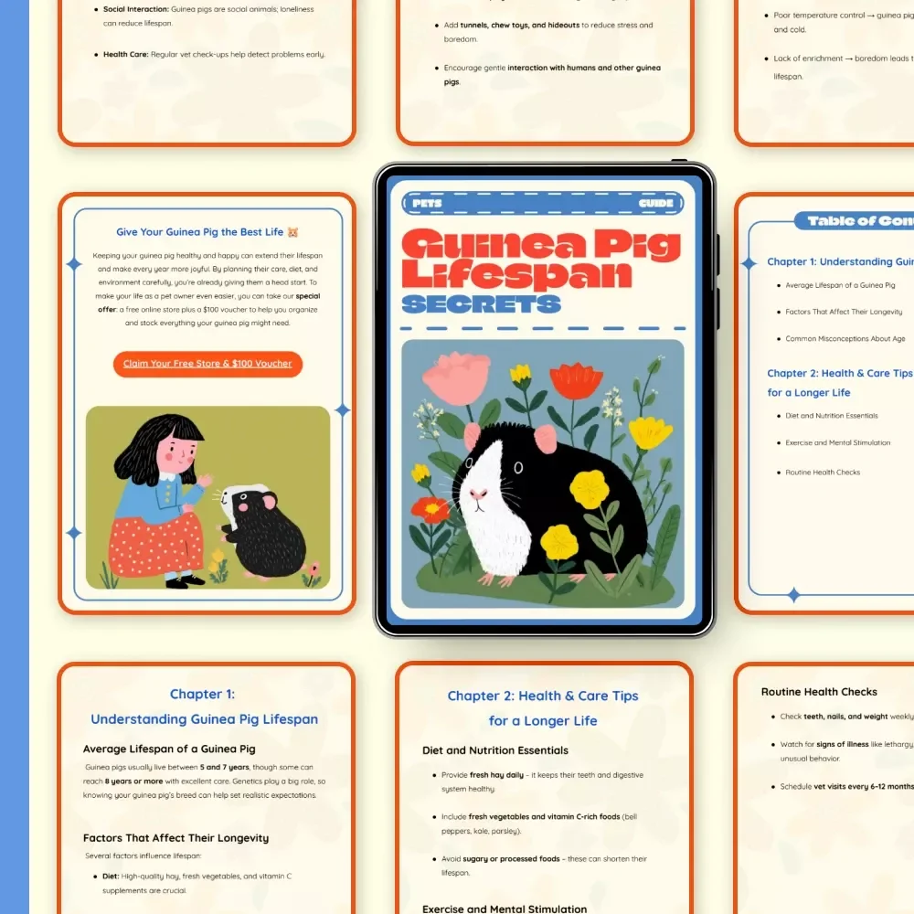 Guinea Pig Lifespan Secrets | How Long Do Guinea Pigs Live | Complete Digital Guide to Caring, Feeding & Extending Your Pet’s Life