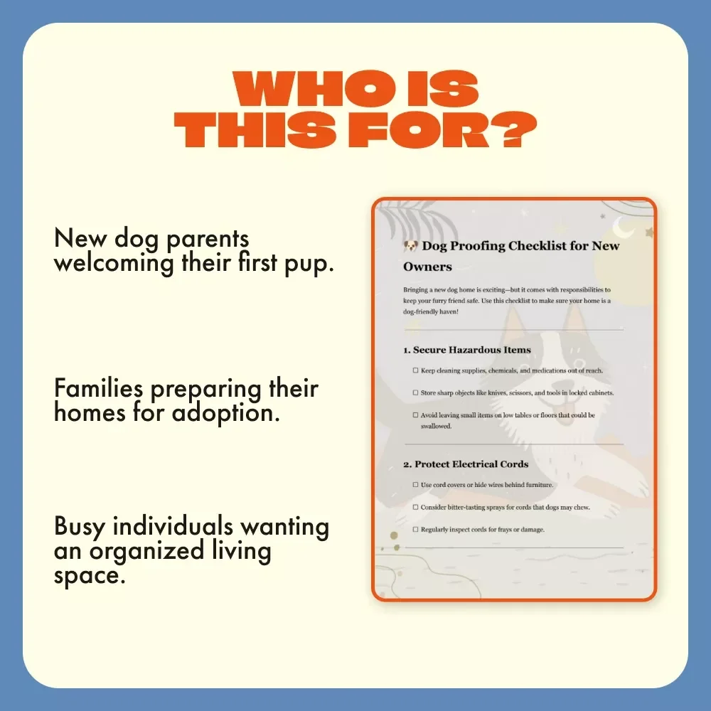 Dog Proofing Checklist for New Owners | Printable Home Safety Guide for Pet Parents | Digital Download Pet Care Planner | Dog Owner Must-Have Safety List