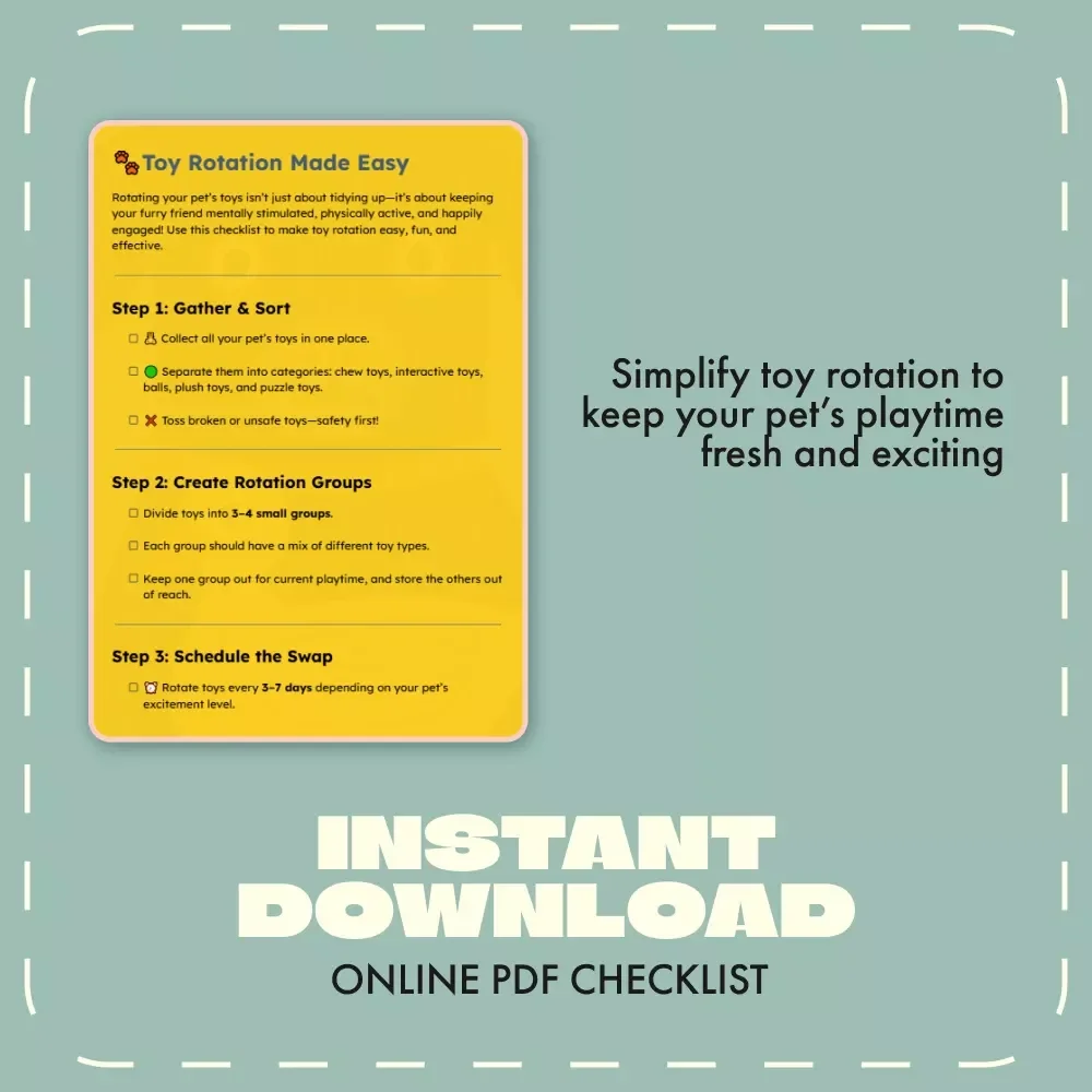 Toy Rotation Made Easy | Printable Pet Playtime Checklist | Digital Download Guide for Toy Organization & Enrichment | Toys Rotation Ideas for Pets