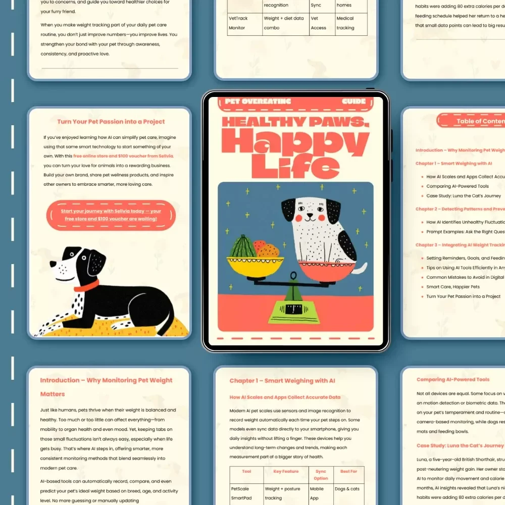 Healthy Paws, Happy Life | AI Pet Weight Tracking Guide for Smart Pet Owners | Digital Download eBook for Cat & Dog Health Monitoring