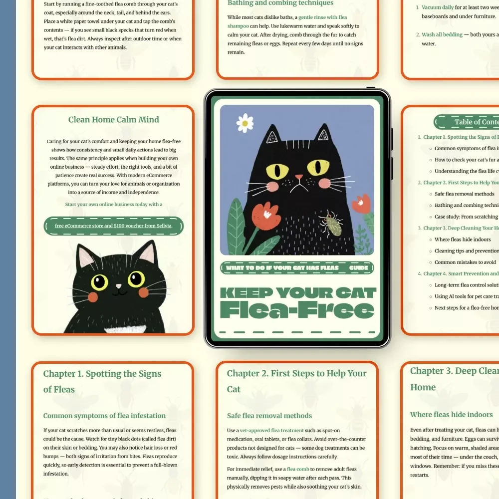 Keep Your Cat Flea-Free | Digital Pet Care Guide | What to Do If Your Cat Has Fleas | Printable eBook for Cat Owners