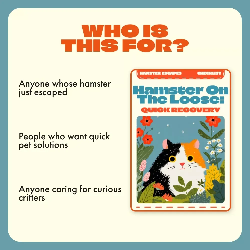 Hamster on the Loose: Quick Recovery | Printable Pet Owner Checklist | what to do if a hamster escapes | Lost Hamster Rescue Guide | Emergency Hamster Care PDF