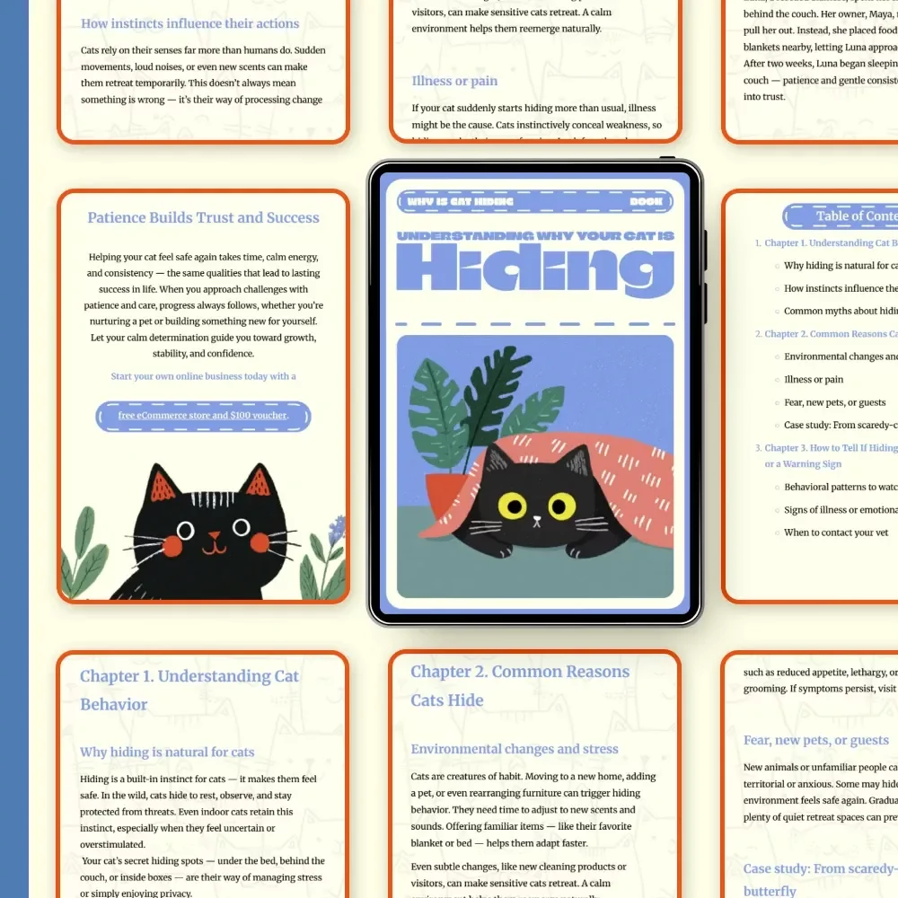Understanding Why Your Cat Is Hiding | Cat Behavior eBook | Feline Psychology & Care Guide | Digital Download for Cat Owners Wondering “Why Is My Cat Hiding”