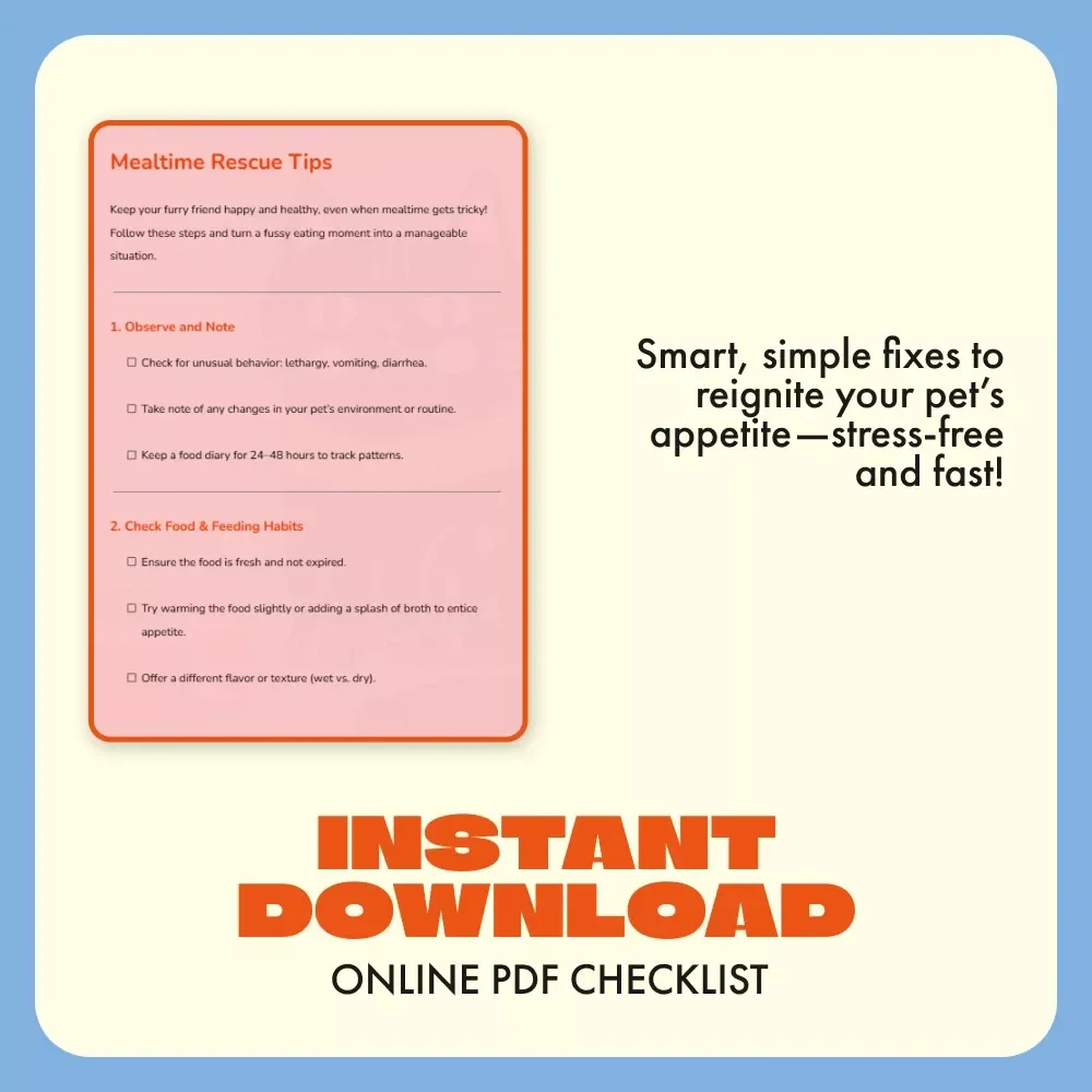 Mealtime Rescue Tips | Printable Pet Feeding Checklist | What to Do When Pet Won’t Eat | Digital Download for Pet Owners & Animal Lovers