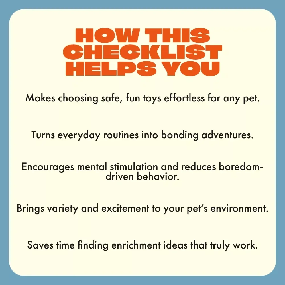 The Ultimate Pet Play & Enrichment Checklist | Digital Download for Toys and Enrichment Supplies for Pets | Printable Pet Care Guide for Dogs, Cats, and Small Animals