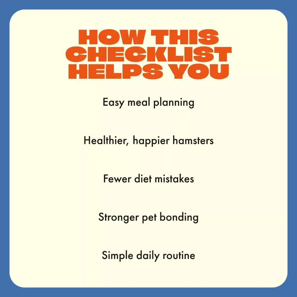 Tiny Bites, Happy Hamsters | Printable Checklist for the Best Food for Hamsters | Balanced Diet, Healthy Treats & Feeding Routine Guide