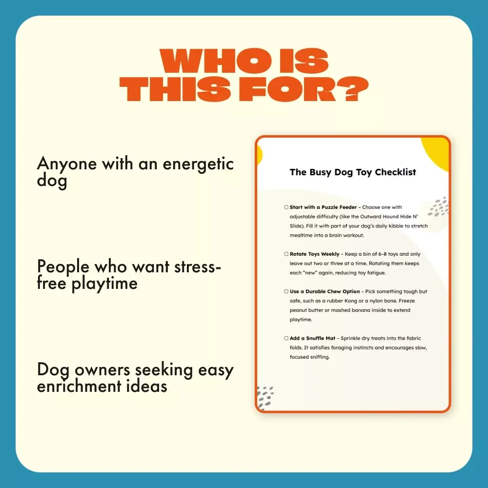 The Busy Dog Toy Checklist | Printable Dog Enrichment Guide | Digital Download for the Best Toys for Keeping Dogs Busy