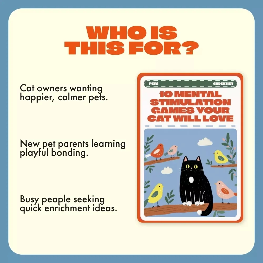 10 Mental Stimulation Games Your Cat Will Love | Fun Checklist for Indoor Cats | Digital Download for Cat Owners | Mental Stimulation Games for Cats