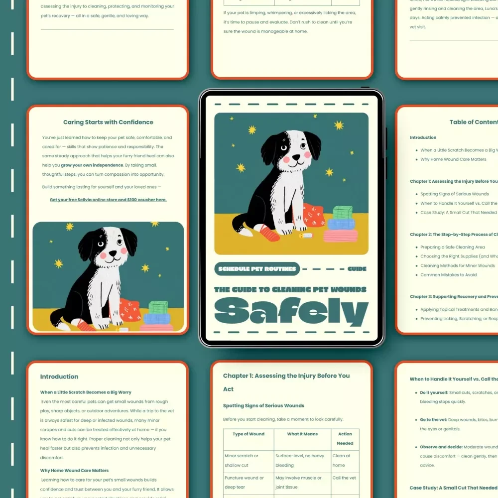 The Guide to Cleaning Pet Wounds Safely | Digital Pet Care eBook for Pet Owners | Step-by-Step Home Wound Care Guide | Printable PDF for Cleaning a Pet Wound at Home