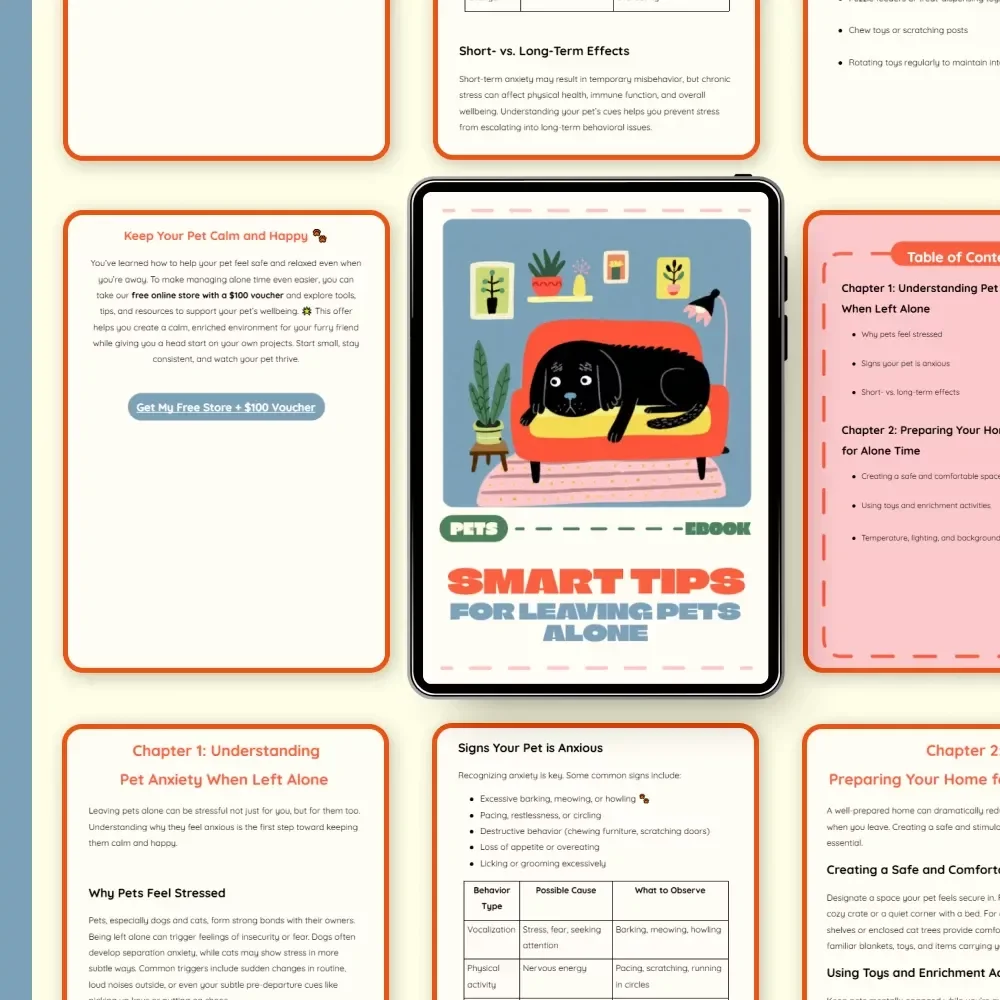 Smart Tips for Leaving Pets Alone | Stress-Free Guide for Pet Owners | eBook for Managing Pet Anxiety, Home Prep & AI Support Tools