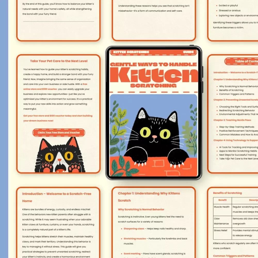 Gentle Ways to Handle Kitten Scratching | How to Deal with Kitten Scratching | Printable Digital Guide for Cat Owners | Kitten Training eBook for Scratch-Free Homes