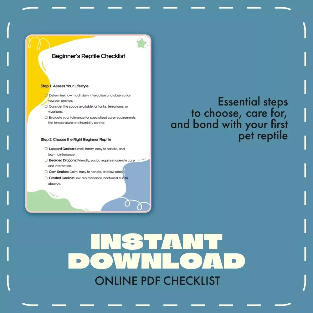 Beginner’s Reptile Checklist | Printable Digital Download for Pet Reptiles for Beginners | Step-by-Step Reptile Care Guide for New Owners | Easy Habitat, Feeding & AI Monitoring Tips