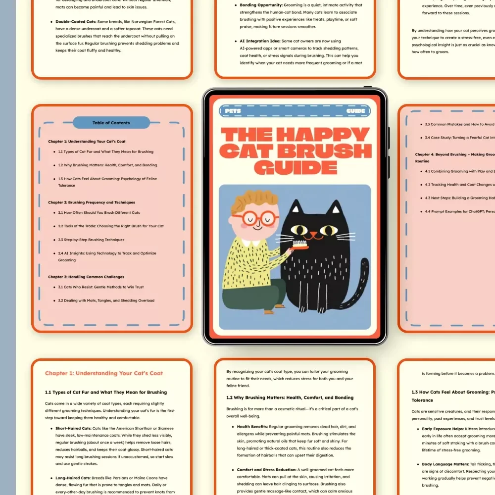 The Happy Cat Brush Guide | Digital eBook for Brushing Cats Frequency and Tips | Feline Grooming Made Easy for Every Cat Owner