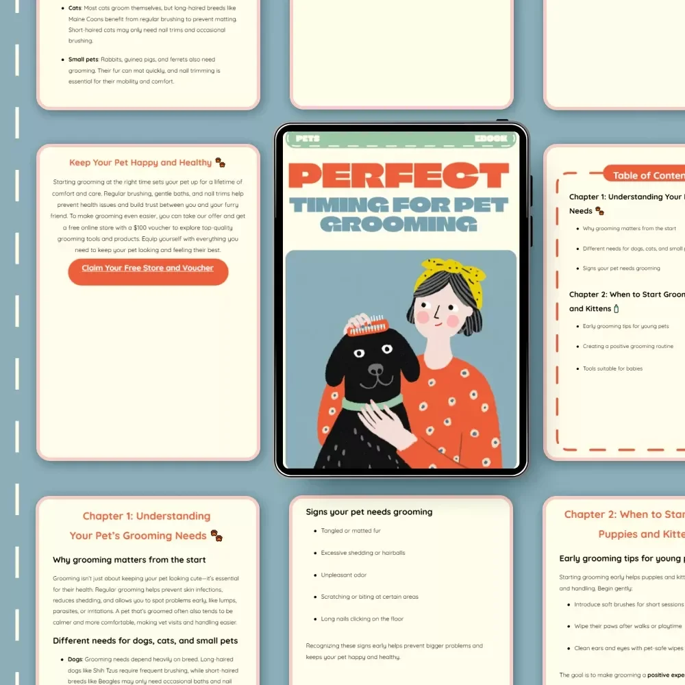 Perfect Timing for Pet Grooming | When to Start Grooming Pets eBook | Digital Guide for Dog, Cat & Small Pet Owners | Learn Pet Grooming Timing, Tips & AI Tools