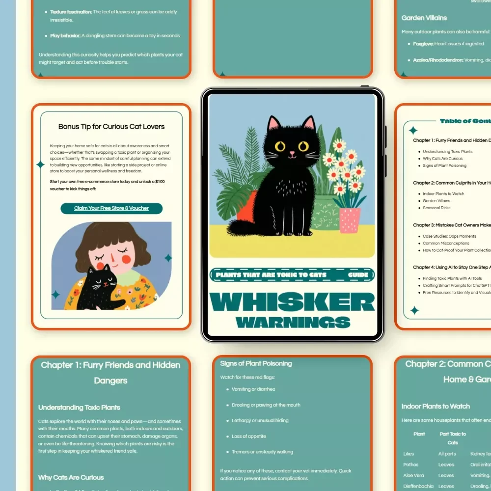 Whisker Warnings | Digital Cat Safety Guide | Plants That Are Toxic to Cats | Pet Owner eBook for Safe Homes & Gardens