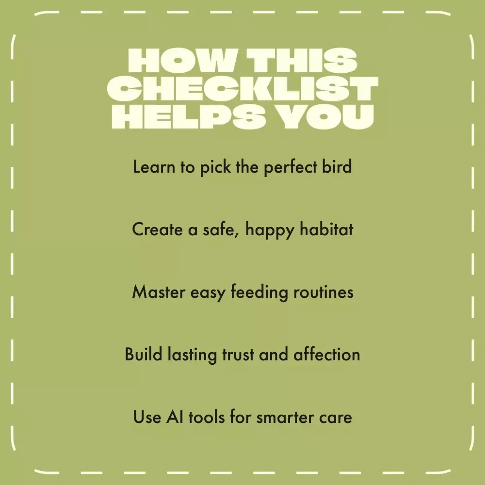 Beginner’s Bird Checklist | Printable Digital Download Guide for Best Pet Birds for Beginners | Easy Bird Care, Feeding, and Bonding Tips for New Bird Owners