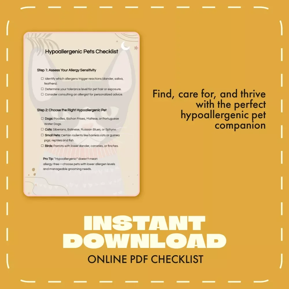 Hypoallergenic Pets Checklist | Digital Download for Allergy-Friendly Pet Lovers | Guide to Hypoallergenic Pet Options, Care, and Clean Living Tips