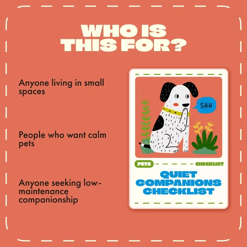 Quiet Companions Checklist | Best Quiet Pets for Apartments | Digital Download Pet Guide for Small Spaces & Low-Noise Living