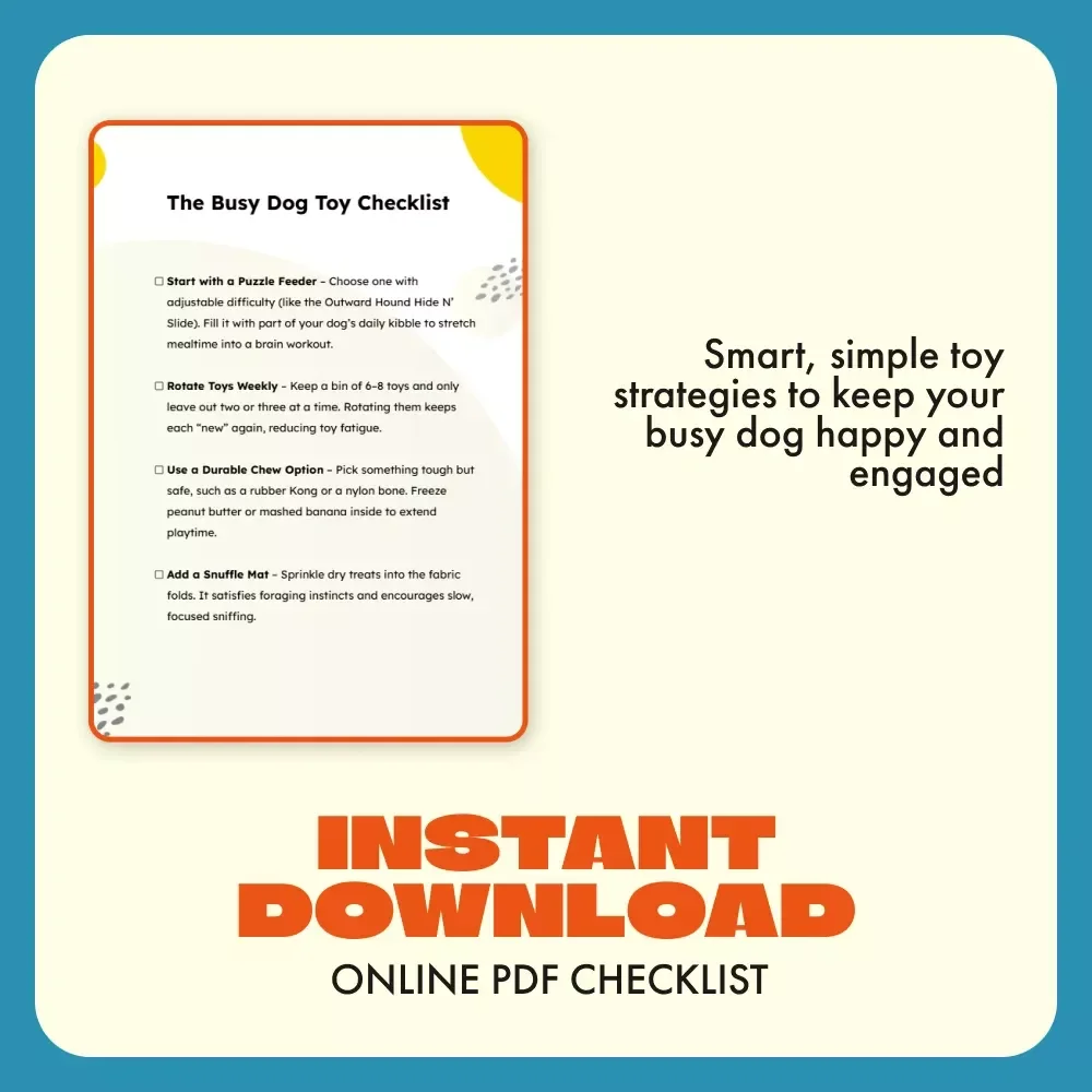 The Busy Dog Toy Checklist | Printable Dog Enrichment Guide | Digital Download for the Best Toys for Keeping Dogs Busy