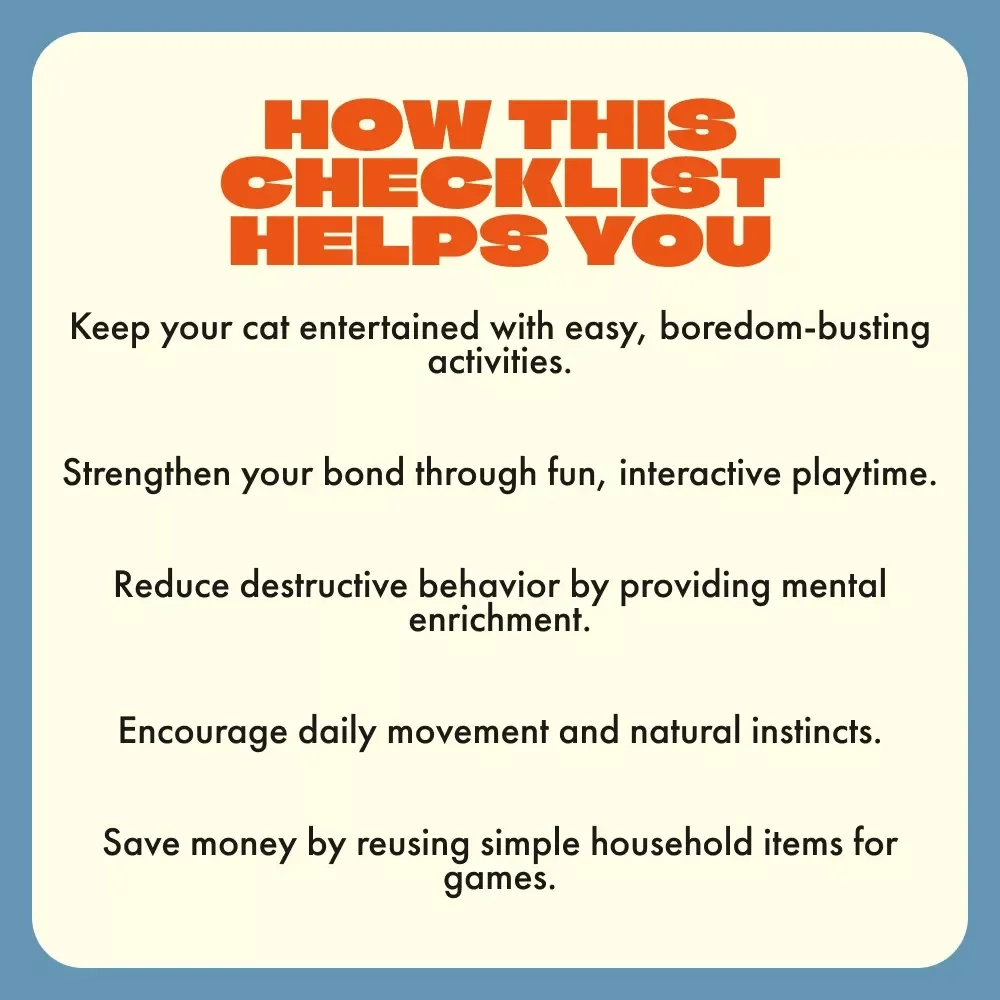10 Mental Stimulation Games Your Cat Will Love | Fun Checklist for Indoor Cats | Digital Download for Cat Owners | Mental Stimulation Games for Cats