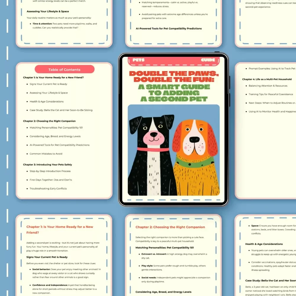 Double the Paws, Double the Fun: A Smart Guide to Adding a Second Pet | Pet Compatibility eBook | Multi-Pet Household Guide | Digital Download for Pet Owners