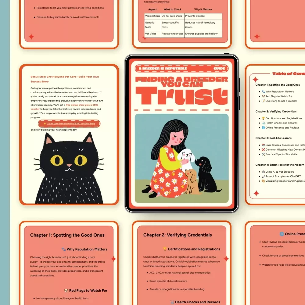 Finding a Breeder You Can Trust | Digital Guide on How to Check If a Breeder Is Reputable | Dog Owner’s eBook for Responsible Puppy Buyers | Learn to Spot Red Flags & Verify Breeders with AI Tools