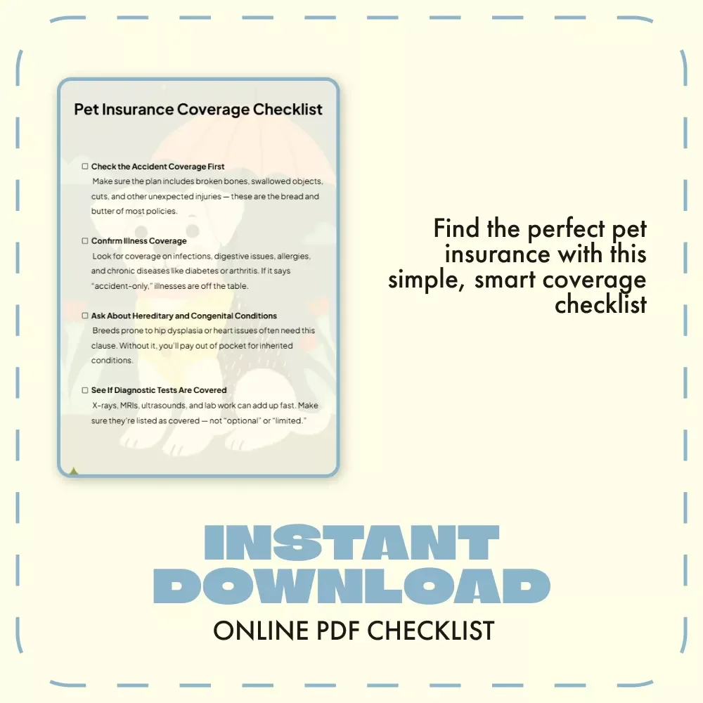 Pet Insurance Coverage Checklist | Printable Digital Download | What Pet Insurance Covers | Vet Expense Planner for Pet Owners