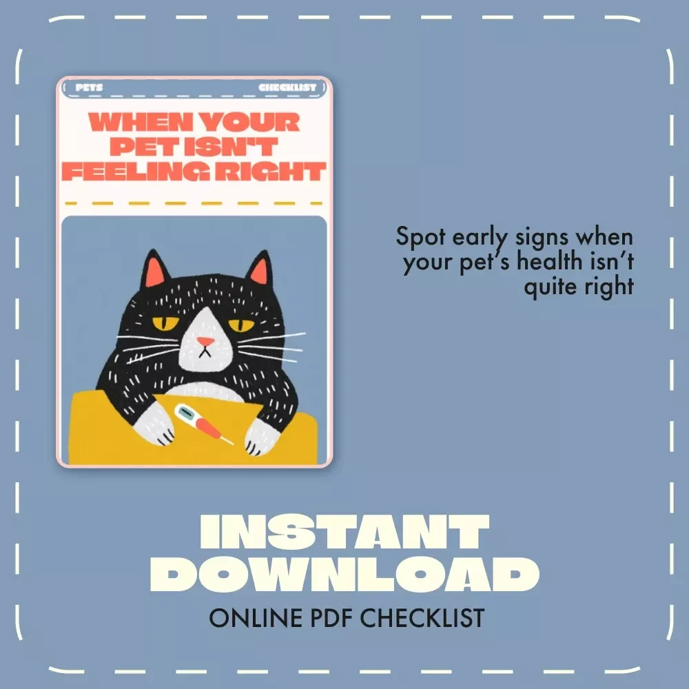 When Your Pet Isn’t Feeling Right – Printable Pet Health Checklist | Digital Download Guide to Recognize Signs a Pet Is Sick, Spot Early Symptoms & Track Pet Wellness
