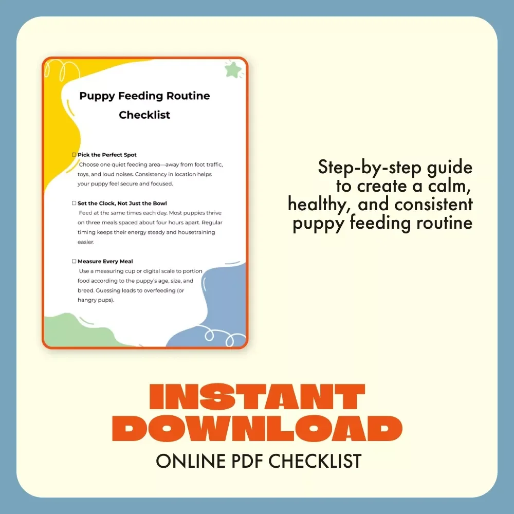 Puppy Feeding Routine Checklist | Printable Puppy Care Guide for New Dog Owners | How to Teach a Puppy Feeding Routine | Digital Pet Training Resource