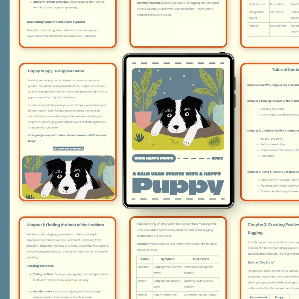 A Calm Yard Starts with a Happy Puppy | How to Stop a Puppy from Digging Guide | Digital Download for Dog Owners & Puppy Training