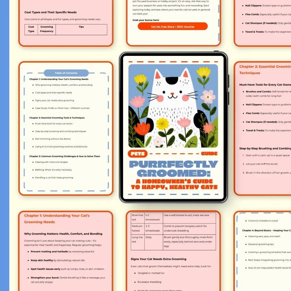 Purrfectly Groomed: A Homeowner’s Guide to Happy, Healthy Cats | Cat Grooming Basics at Home | Digital Guide for Pet Lovers, Cat Care eBook, DIY Cat Grooming Checklist