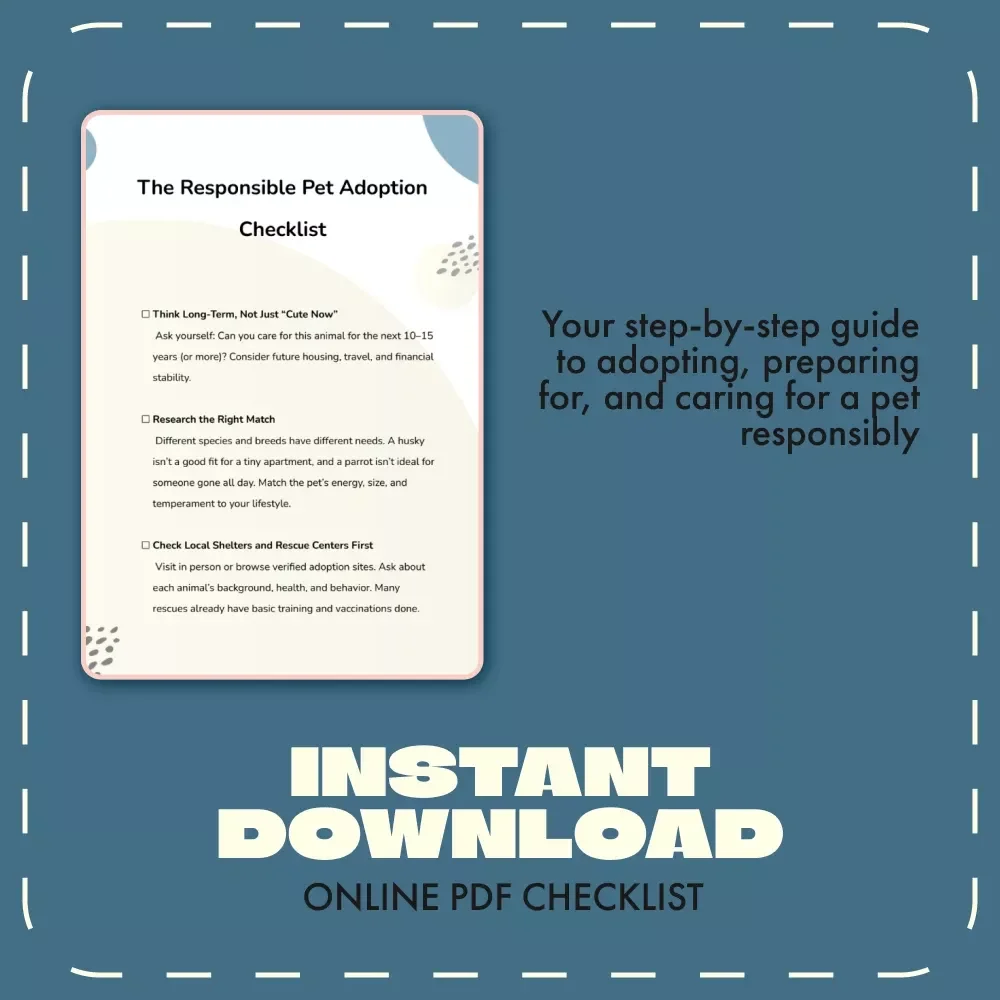 The Responsible Pet Adoption Checklist | Digital Download Guide for How to Adopt a Pet Responsibly | Printable Pet Owner Planner