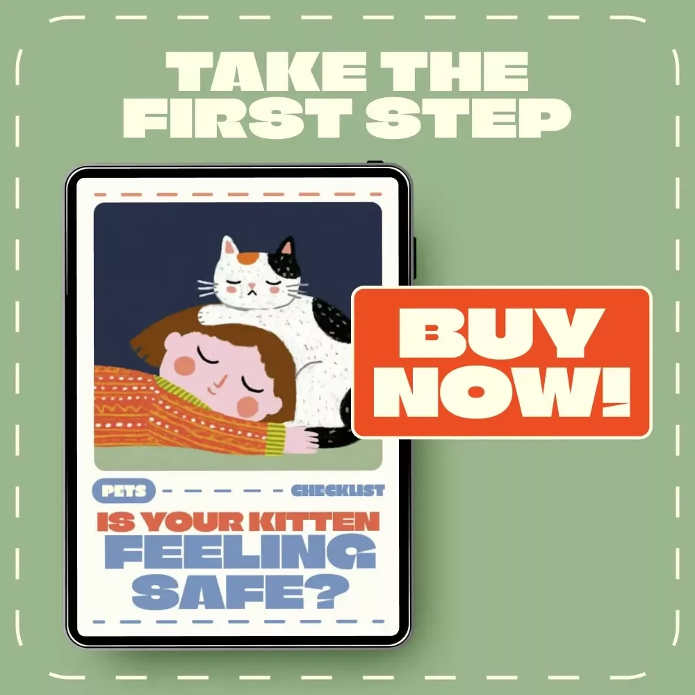 Is Your Kitten Feeling Safe | Printable Kitten Checklist | Signs a Kitten Feels Safe With You | Digital Pet Care Guide for New Cat Owners