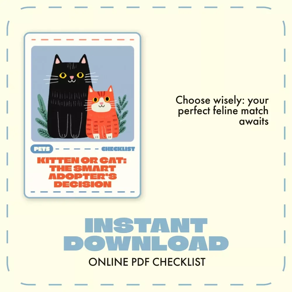 Kitten or Cat: The Smart Adopter’s Decision | Printable Pet Adoption Checklist | Digital Download | Kitten vs Adult Cat Guide for Pet Lovers