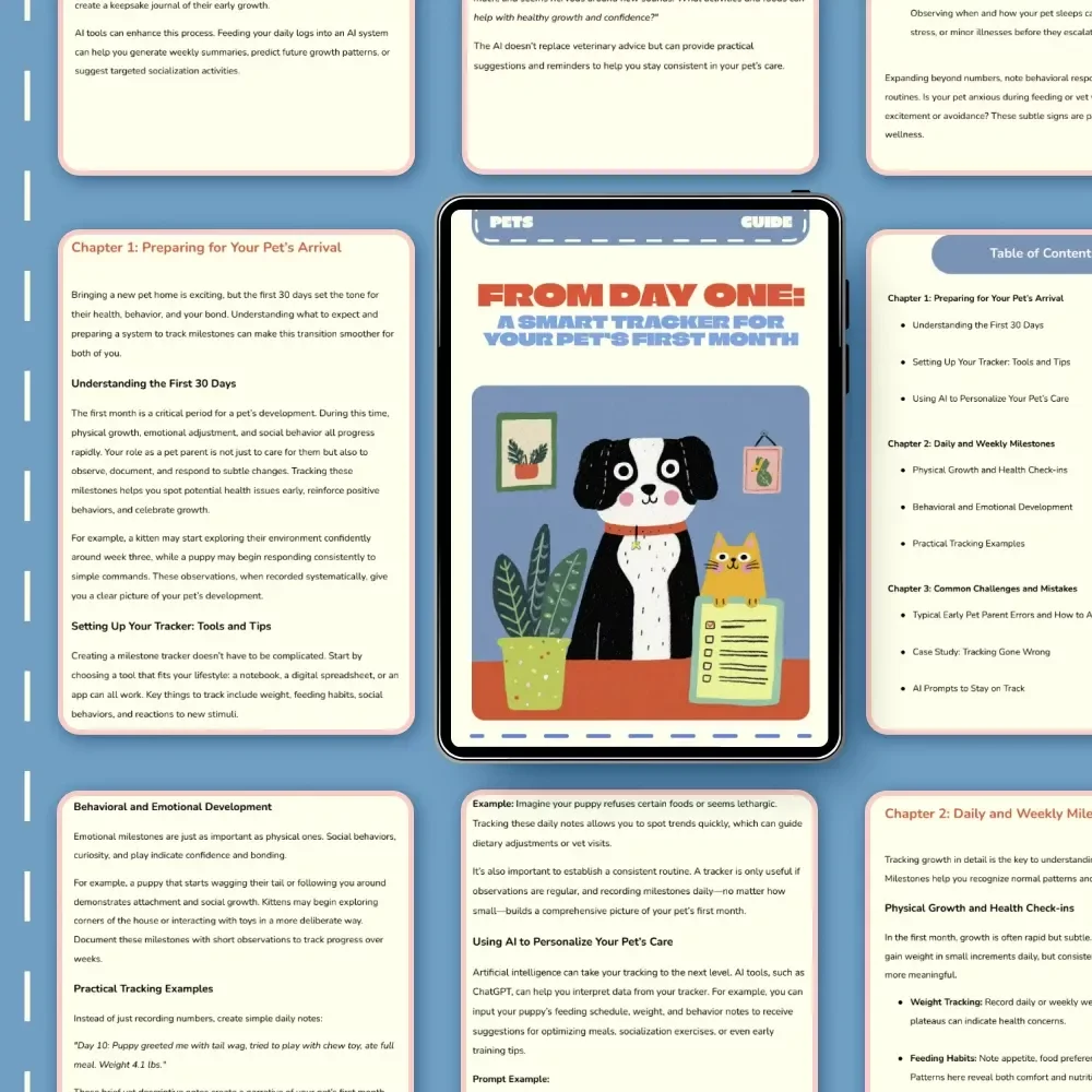 From Day One: A Smart Tracker for Your Pet’s First Month | Digital Pet Care Guide, First 30 Days Pet Milestones Tracker, AI-Assisted Pet Parenting
