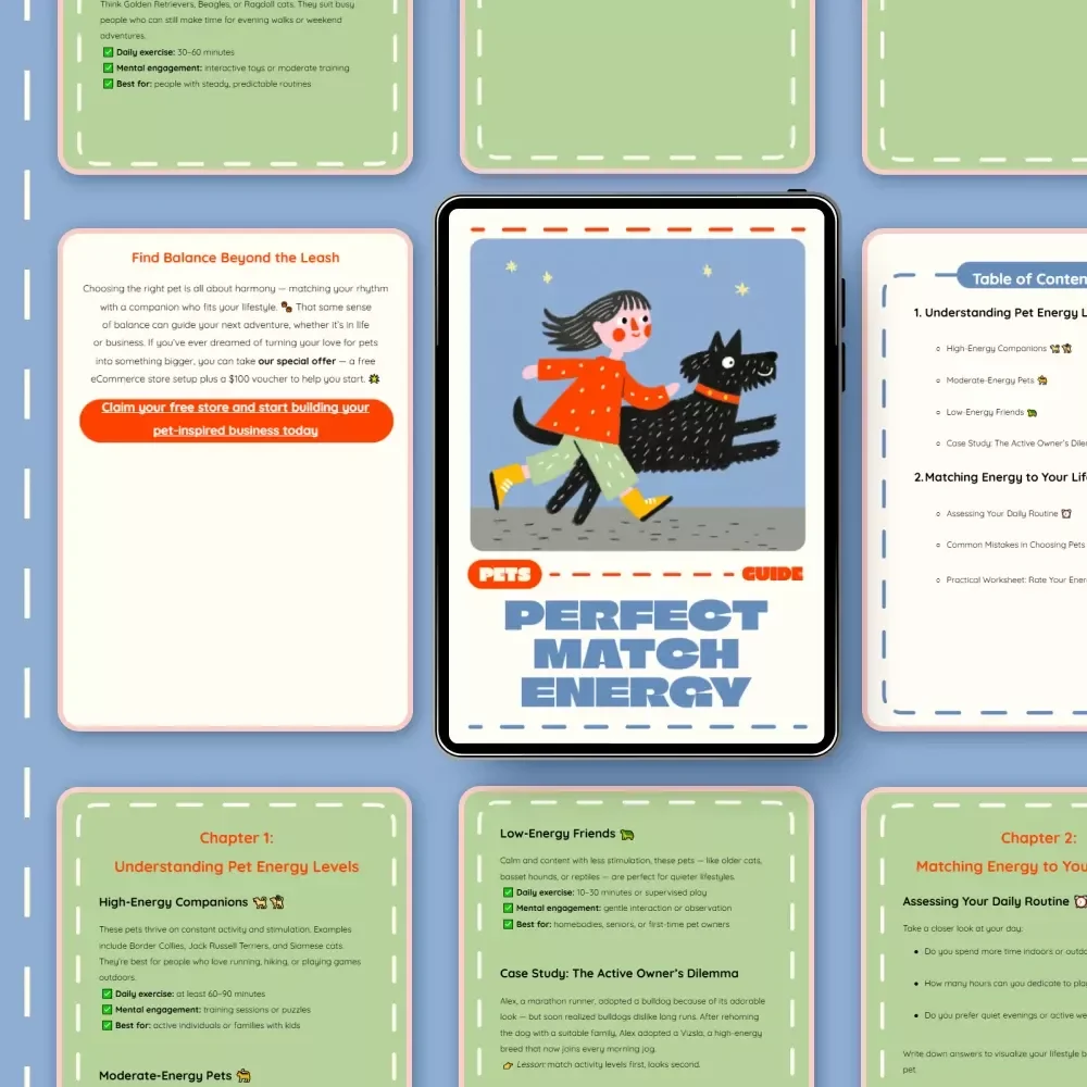 Perfect Match Energy | Pet Choosing Guide for Matching Energy Levels | Digital Download eBook for Choosing a Pet Based on Energy Level, Lifestyle & Daily Routine