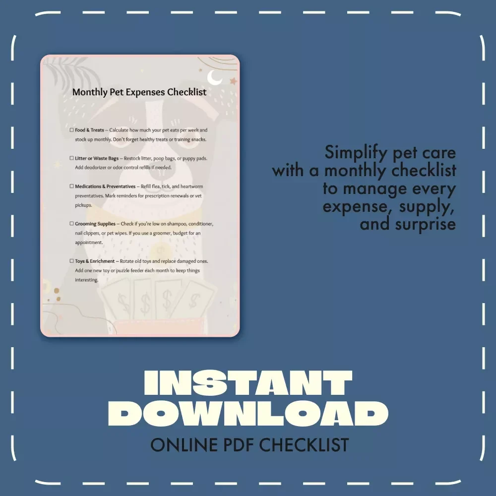 Monthly Pet Expenses Checklist | Digital Download Budget Planner for Pet Owners | Printable Pet Care Tracker for Food, Vet, and Supplies