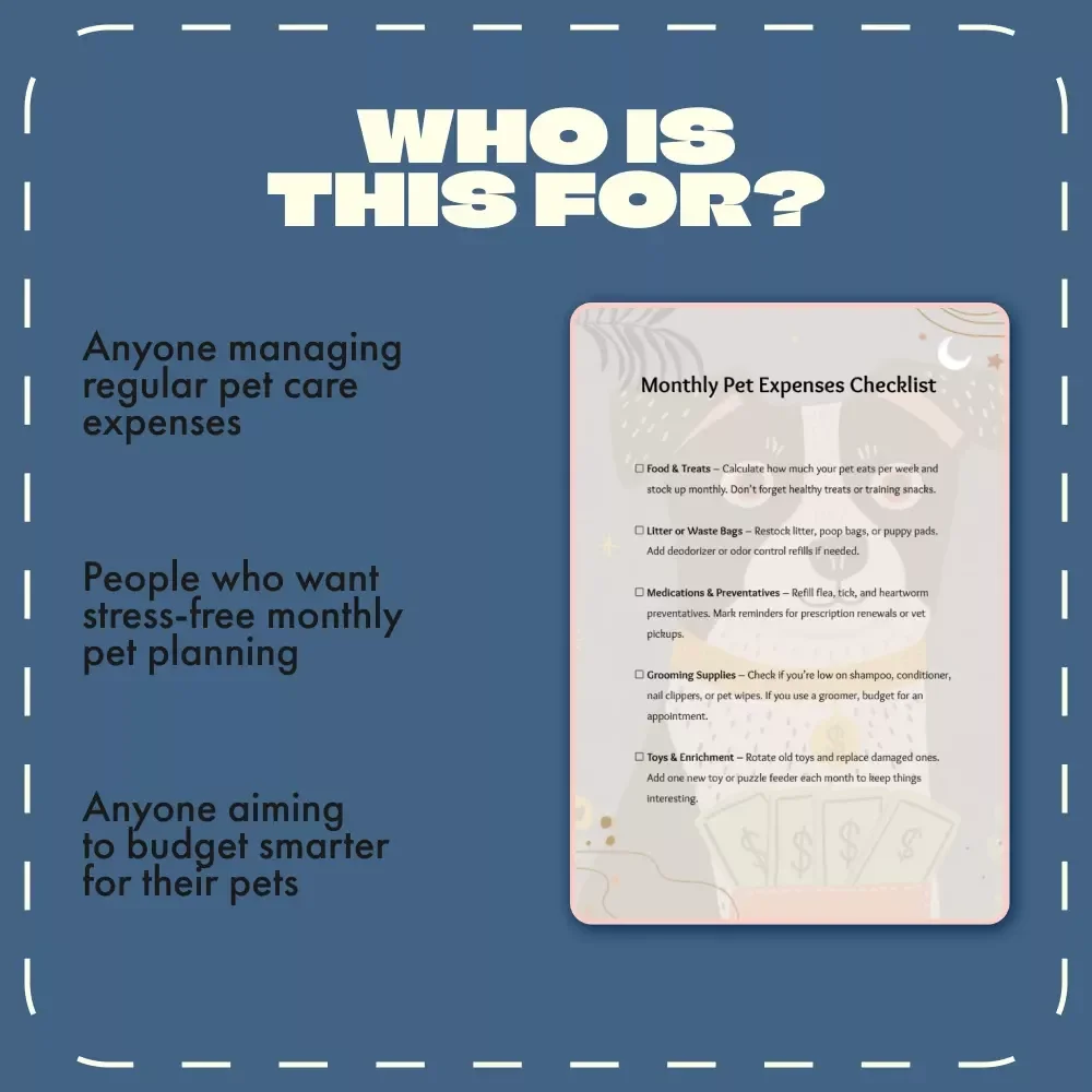 Monthly Pet Expenses Checklist | Digital Download Budget Planner for Pet Owners | Printable Pet Care Tracker for Food, Vet, and Supplies
