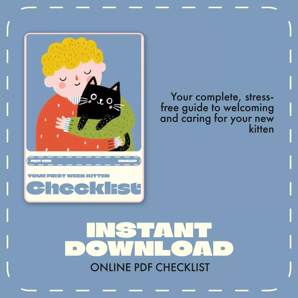 Your First Week Kitten Checklist | Printable First Week Checklist for New Kittens | Digital Download Kitten Care Guide for New Cat Owners