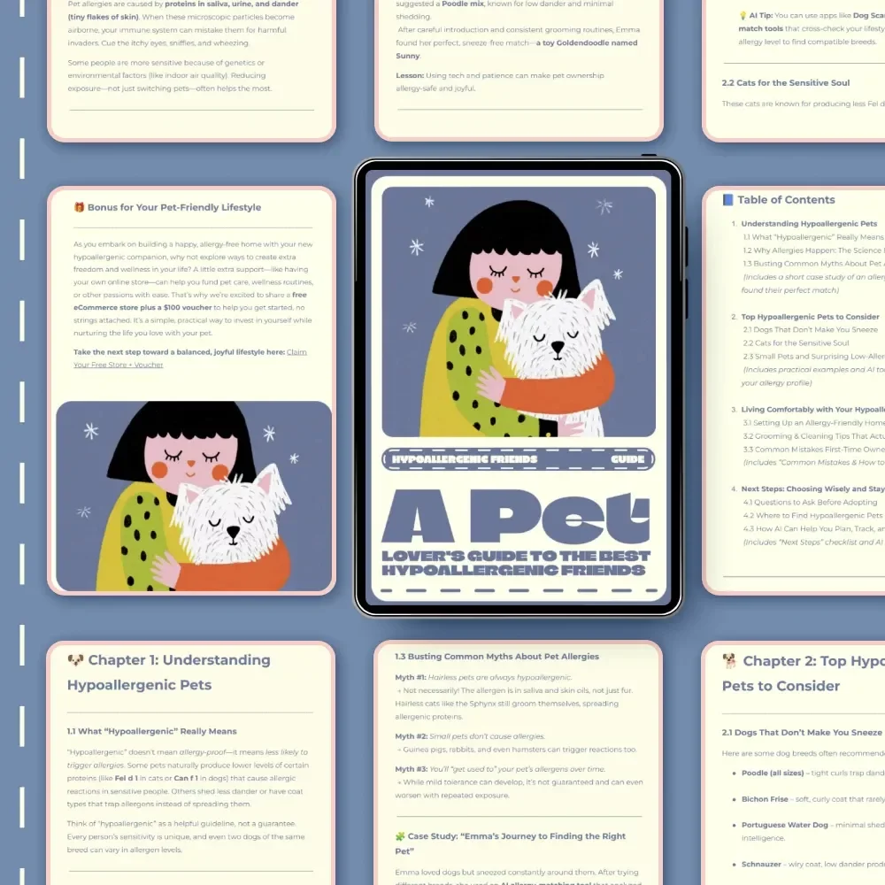 A Pet Lover’s Guide to the Best Hypoallergenic Friends | Digital Guide for Allergy Sufferers | Discover the Best Hypoallergenic Pets for a Sneeze-Free, Happy Home