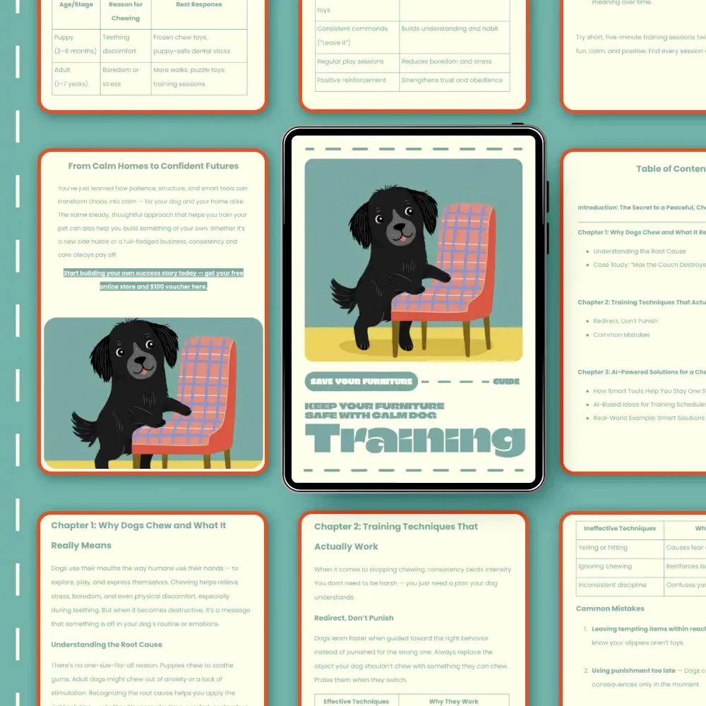 Keep Your Furniture Safe with Calm Dog Training | Stop Dog Chewing Guide | Digital Download eBook on How to Stop a Dog from Chewing Furniture