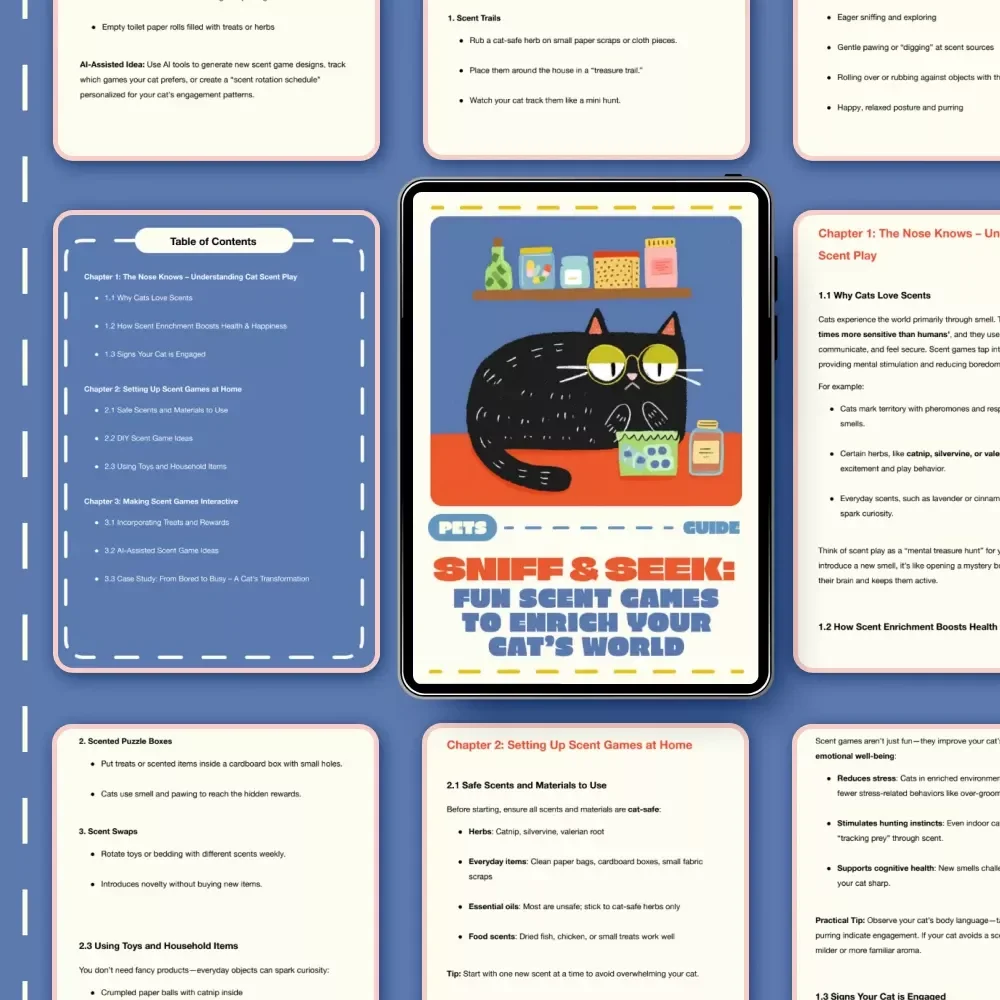 Sniff & Seek: Fun Scent Games to Enrich Your Cat’s World | Cat Enrichment eBook | Feline Scent Play Guide | Interactive Cat Activities & DIY Scent Games for Indoor Cats