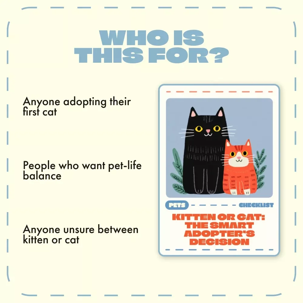 Kitten or Cat: The Smart Adopter’s Decision | Printable Pet Adoption Checklist | Digital Download | Kitten vs Adult Cat Guide for Pet Lovers