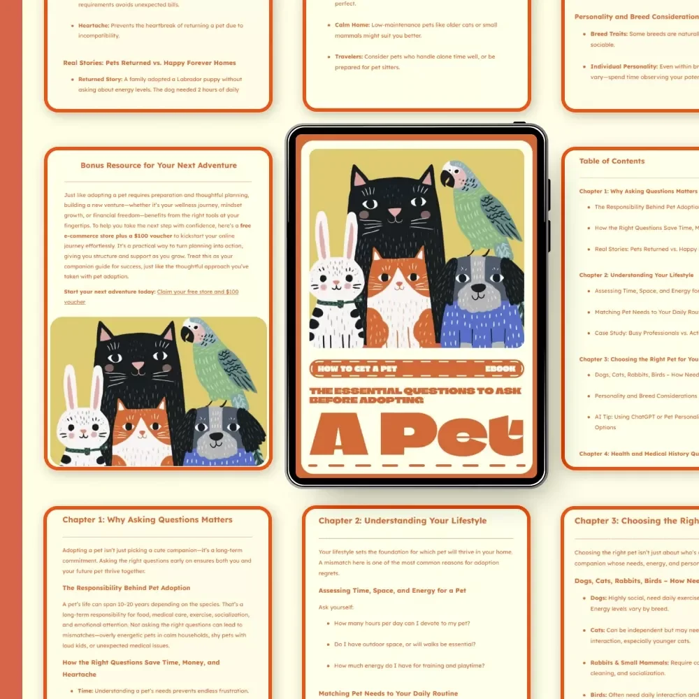 The Essential Questions to Ask Before Adopting a Pet | Pet Adoption eBook Guide for First-Time Owners | What Questions to Ask Before Pet Adoption Checklist & Companion