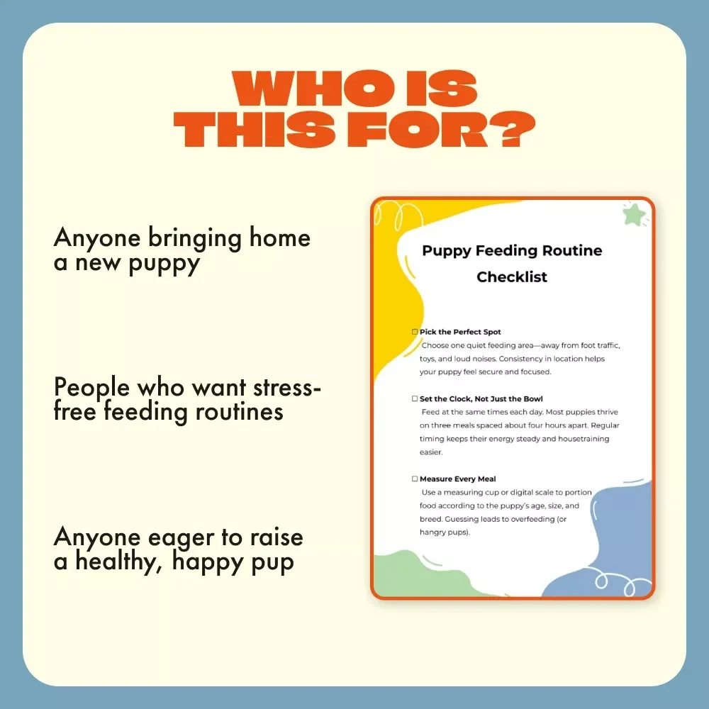 Puppy Feeding Routine Checklist | Printable Puppy Care Guide for New Dog Owners | How to Teach a Puppy Feeding Routine | Digital Pet Training Resource