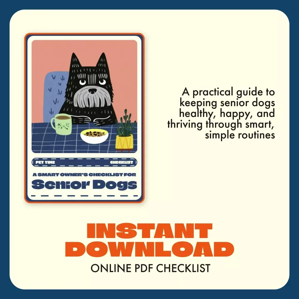 A Smart Owner’s Checklist for Senior Dogs | Digital Pet Care Guide for Aging Pets | Tips for Feeding Senior Dogs | Printable PDF for Dog Lovers