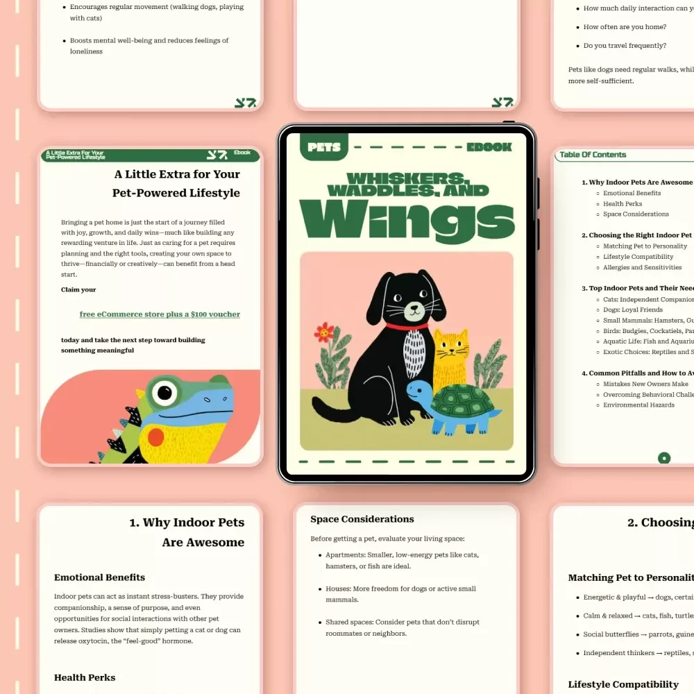 Whiskers, Waddles, and Wings | The Ultimate eBook Guide to the Best Indoor Pets for Every Home