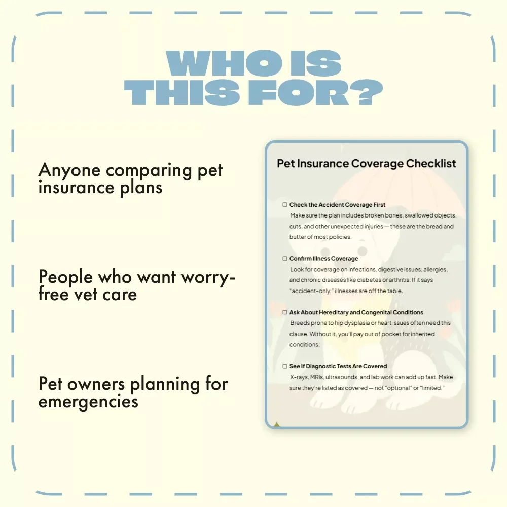 Pet Insurance Coverage Checklist | Printable Digital Download | What Pet Insurance Covers | Vet Expense Planner for Pet Owners