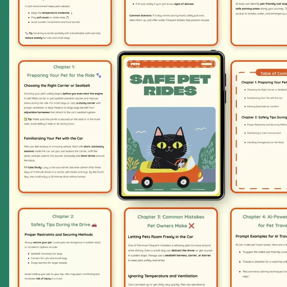 Safe Pet Rides | How to Make Car Rides Safe for Pets | Digital Guide for Dog & Cat Owners | Pet Travel Safety eBook | Printable Checklist for Stress-Free Pet Trips