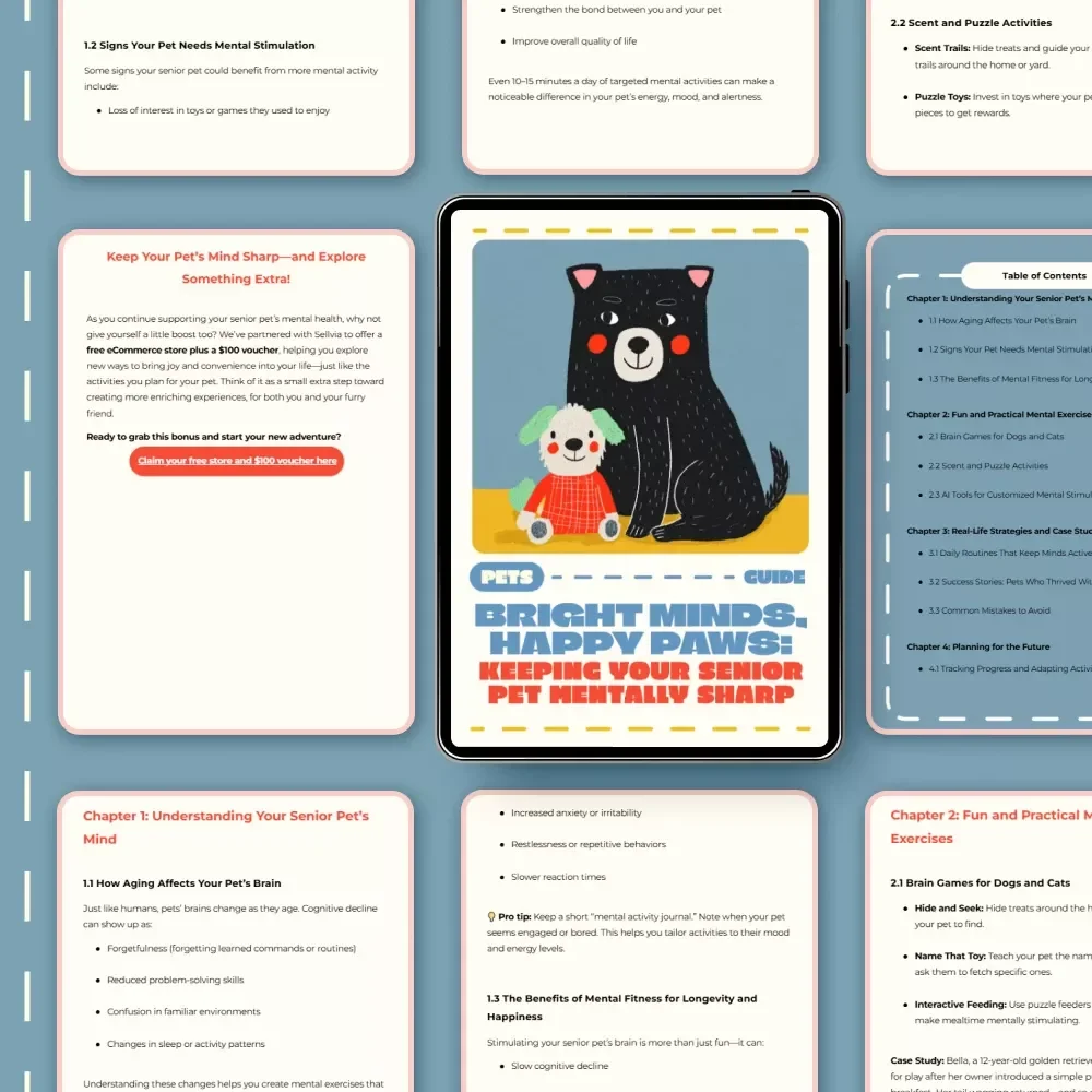Bright Minds, Happy Paws: Keeping Your Senior Pet Mentally Sharp | Digital Guide for Pet Owners | How to Keep Senior Pets Mentally Active | Brain Games, Enrichment Ideas & Longevity Tips for Dogs and Cats
